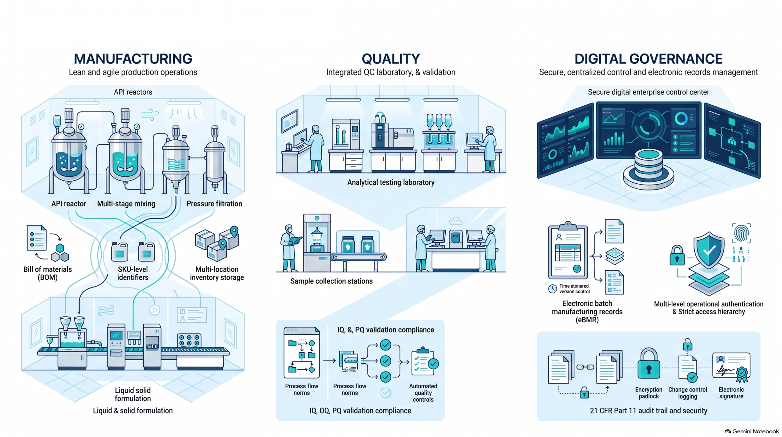 Connected pharmaceutical manufacturing, quality laboratory and digital governance