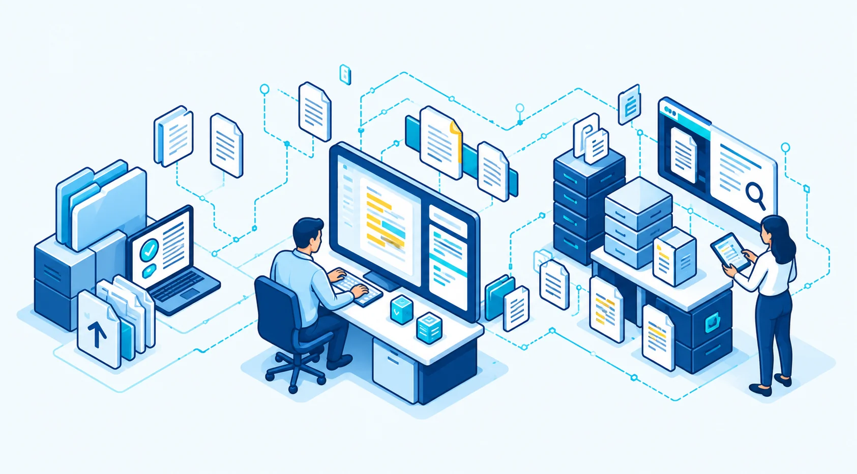 AI Document Management & OCR: Folder intake & uploads, Extraction with review, Indexed records & search