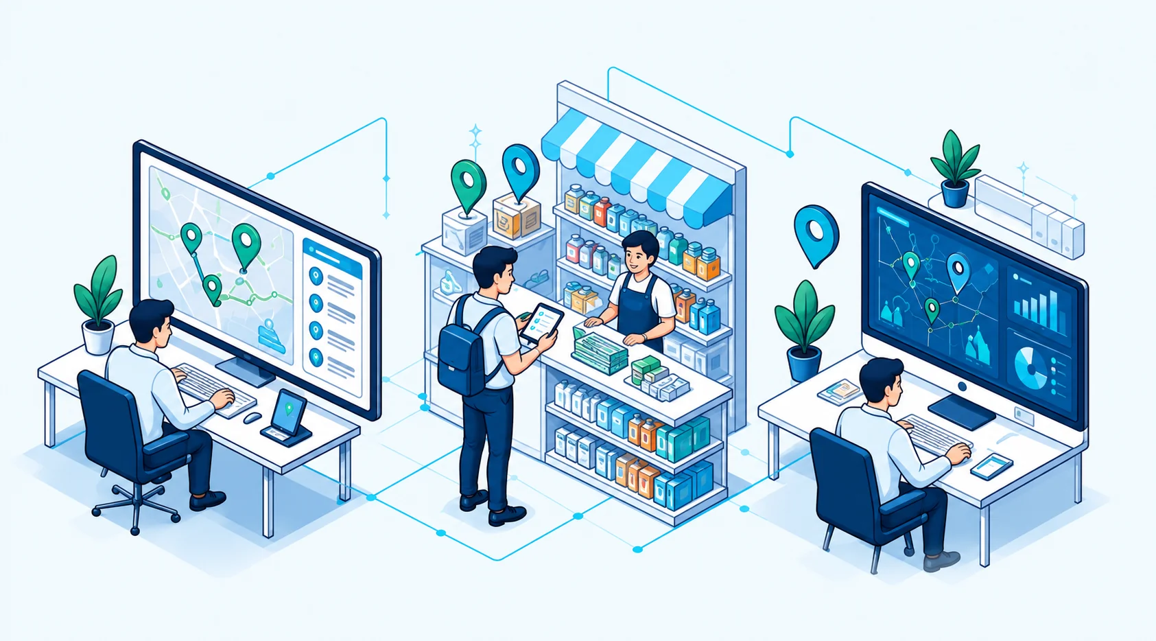 Sales Force Automation: Plan & assign territories, Field visits at outlets, Manager visibility & review