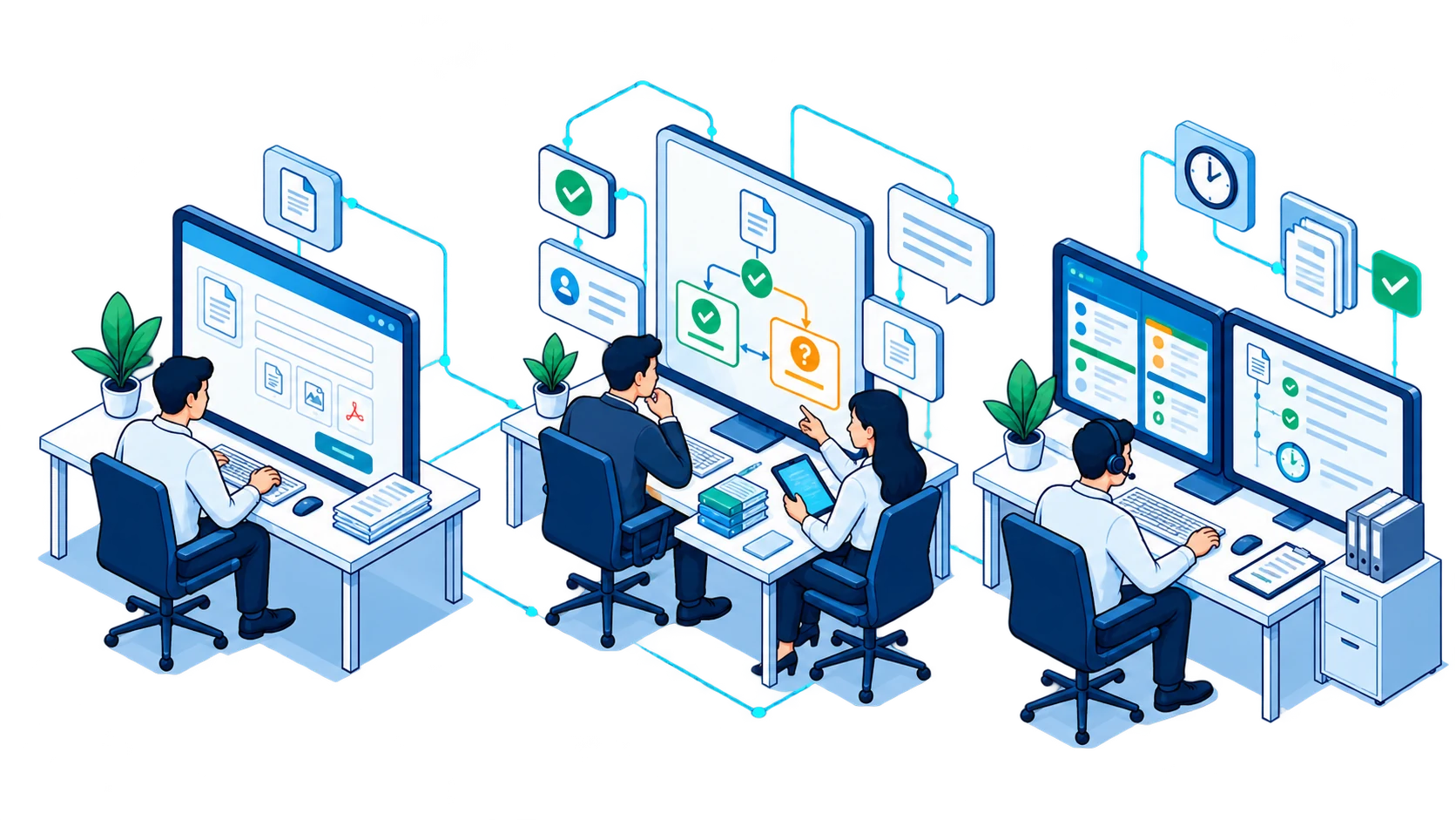 Workflow and approvals: request capture, human review and accountable task closure